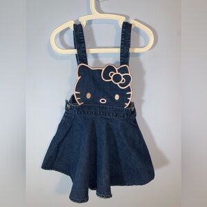 Hello Kitty Denim Jumper overall Dress dark denim pink embroidered outline 3t